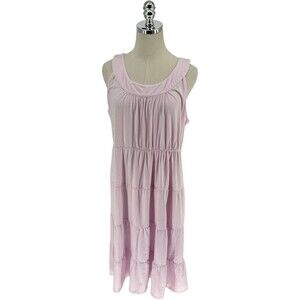 Russ Berens Dress Womens Size Large Pink Solid Tiered Ruffle Knit Cottagecore